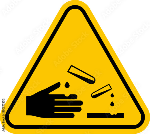 Corrosive substance warning symbol hazard alert icon for chemical safety danger sign for industrial and laboratory use isolated on white background