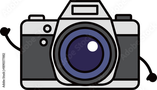 Professional Digital Camera Character with Friendly Arms and Lens Detail for Photography Concept and Creative Content Creator Mascot Illustration
