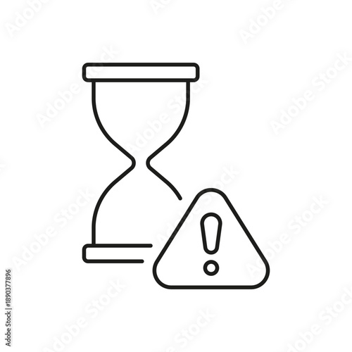 Hourglass With Warning Icon. Time Management, Deadline Alert, And Urgency Notification Outline Symbol. Task Prioritization And Efficiency. Editable Stroke. Isolated Vector Illustration