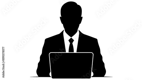 Professional Businessman Silhouette Working on Laptop Icon | Corporate Avatar Vector Graphic for Profile, Office Work, and Technology Concepts