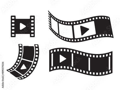 Film Reel Icons with Play Button. Retro Cinema & Digital Video Elements.