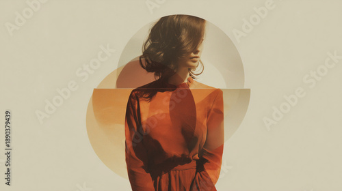Minimal abstract female figure centered, wide negative space around subject, faceless portrait, muted warm tones, premium editorial hero image