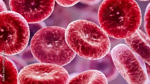 Iron deficiency anemia symptoms. Close-up of iron-deficient red blood cells under a microscope view