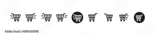 Collection of shopping cart icons representing online retail, express delivery, and digital commerce services