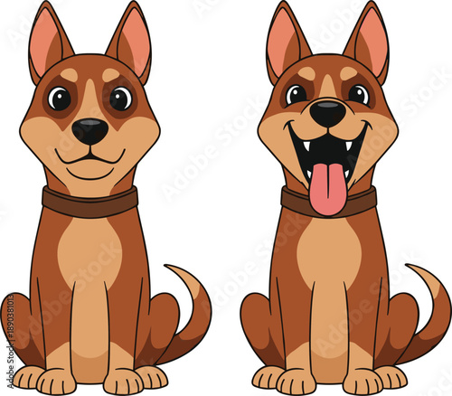 Cute Cartoon German Shepherd Dog Character Set Featuring a Happy Sitting Puppy with Open Mouth and Friendly Expression for Pet Care and Veterinary Mascot Design