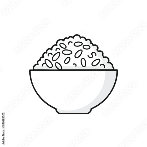 Simple Line Art Illustration of a Bowl of Rice