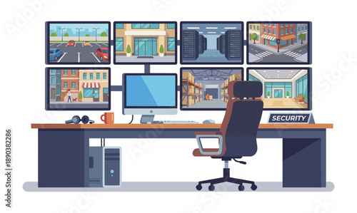 Security guard monitoring multiple CCTV camera screens