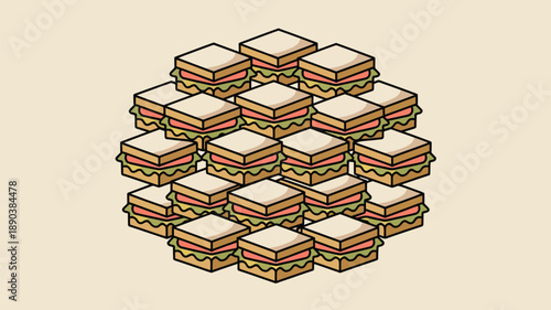 Stack of sandwiches in a pyramid shape on a beige background