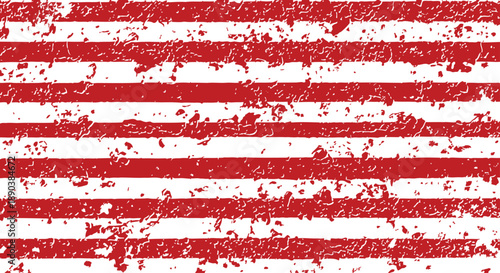 Distressed red and white horizontal striped grunge background texture.