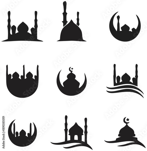 Islamic and Ramadan Icon Set in Black Glyph Style
