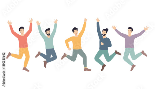 A group of happy men jumping in the air with excitement and joy