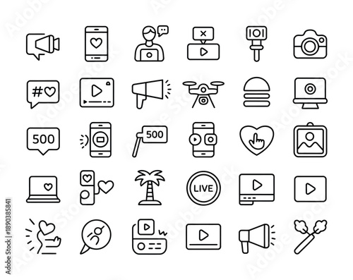 Collection of vector icons for social media and content creation tools