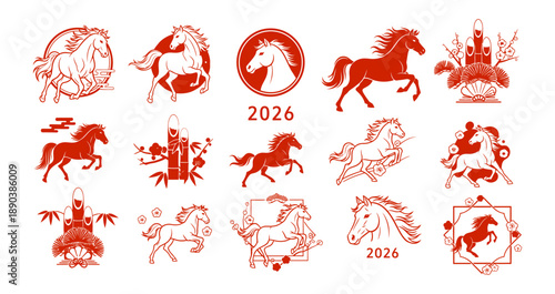 year of the horse Chinese New Year icon set