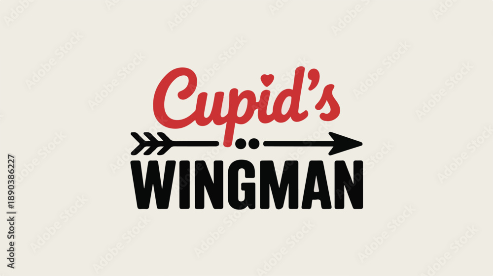 Fototapeta premium Cupids Wingman text with arrow and heart on cream background love dating