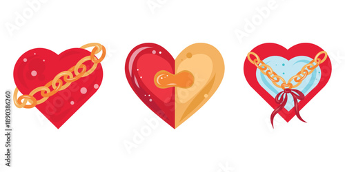 Decorative Hearts, Cute Romance Icons. Heart Vector Set, Valentine Clipart