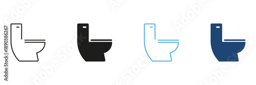 Toilet Icon Line And Solid Icon Set. Bathroom Fixture, Sanitation, And Hygiene Symbol Collection. Isolated Vector Illustration
