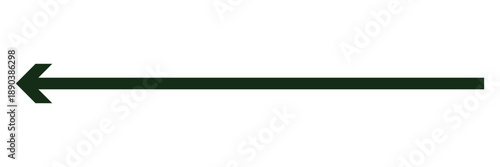 Sleek dark green left pointing arrow icon with elegant tapered tail design isolated on white background for professional navigation and directional web graphics.