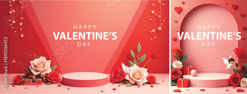 Happy Valentine day background, valentines day celebration design for social media, flyer poster template