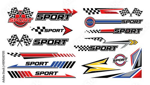 Racing sport graphic decals with checkered flags