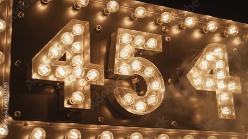 Wallpaper Mural Warm vintage cinema marquee glows with large illuminated digits 173, brass-metal trim and bulbs lit Torontodigital.ca