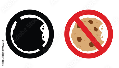 A graphic illustration of two cookie prohibition signs on a white background