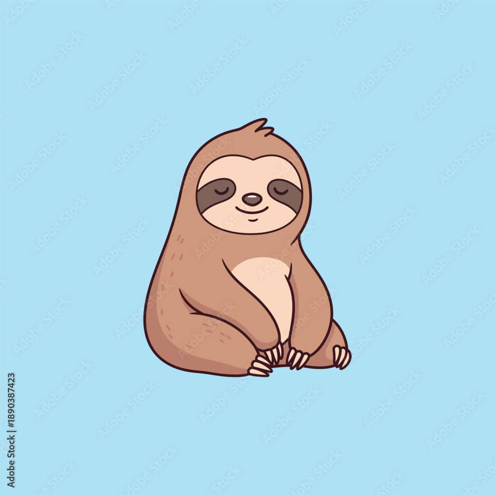 Obraz premium Adorable cartoon sloth sitting on a blue background.