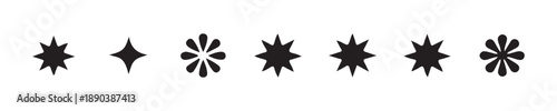Five pointed star shapes next to rounded petal bursts illustrating different styles of light emission