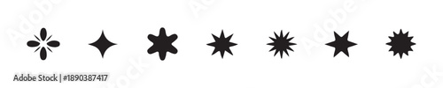 Set of eight abstract black sparkle shapes for graphic design and decoration elements