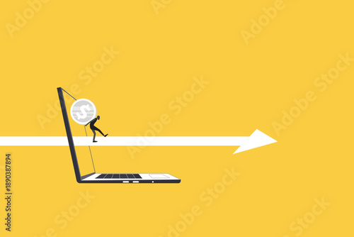 Businessman making money online. Freelancer works from home on laptop. Concepts of digital income, financial freedom, online business, passive income, success