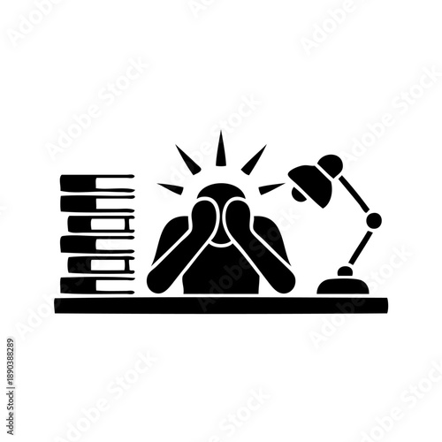 Stressed student studying late