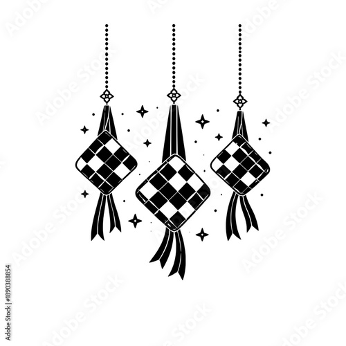Black ketupat illustration for Islamic design element 