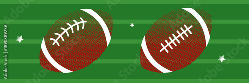 Bright rugby ball icons with bitmap effect in Bitmap effect, American football ball, set at different angles. For football design, app interface, infographics or game elements. Vector,