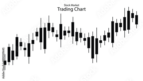 Candlestick trading chart, stock exchange and crypto price analysis. Stock exchange, stock market trend with black candles on a white background