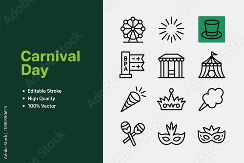 Minimalist Carnival Day Set with Green and Black editable
