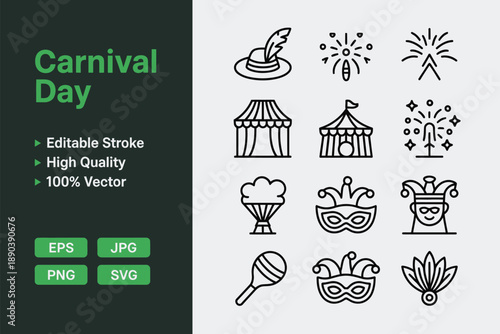 Black and green carnival day with various festive celebration