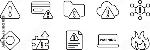 Line icons of various warning signs and symbols