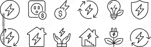 Line icons set of eco friendly energy concepts