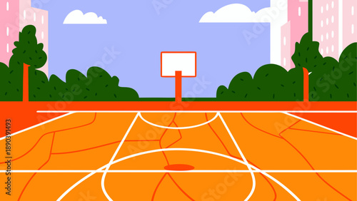Illustration of an outdoor basketball court scene