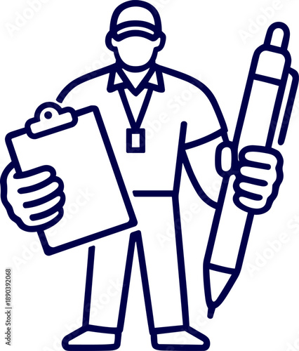 American Football Coach Holding Clipboard and Large Pen Vector Illustration for Strategy and Game Planning Concepts