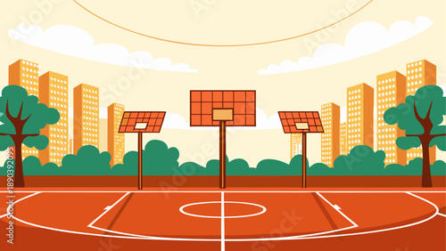 Illustration of a basketball court in the city