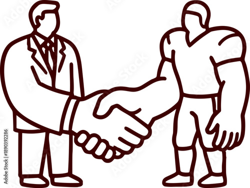 American Football Player Shaking Hands with Businessman Vector Illustration for Sports Contract