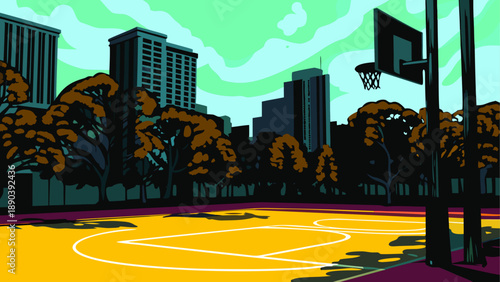 Illustration of a basketball court in the city