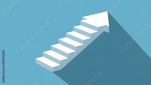Staircase arrow pointing up on blue background, concept of growth and success
