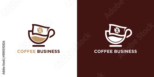 Coffee Business Logo with Cup and Money Symbol for Branding.