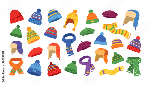 Winter clothing collection including hats and scarves