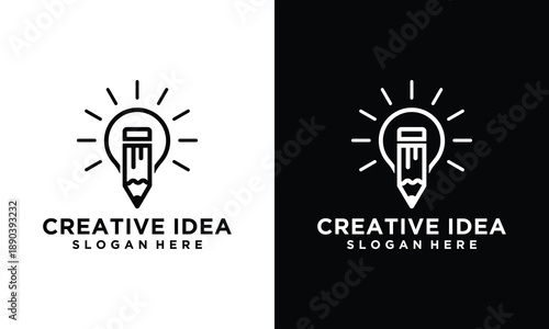 Creative Idea Logo Design Pencil and Lightbulb Concept.