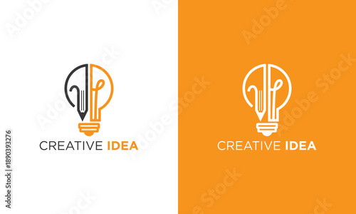 Creative idea logo design with light bulb and letter V.