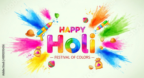 Vibrant holi festival celebration background with colorful paint splatters