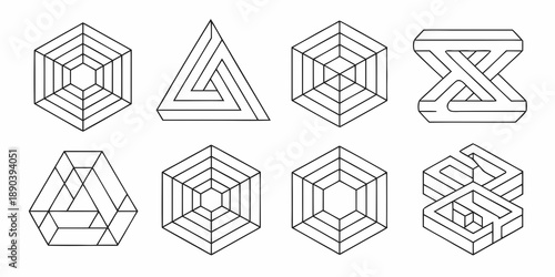 Optical illusions featuring geometric shapes and impossible constructions