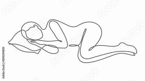 Sleeping Figure Vector Illustration – Minimalist Line Drawing of Resting Person in Fetal Position for Wellness Design, Emotional Art, and Health Education Use